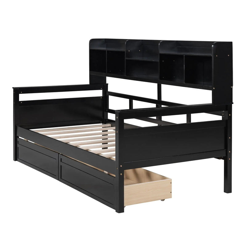 Daybed, Slat Support, With Bedside Shelves And 2 Drawers by HouseOfZazla