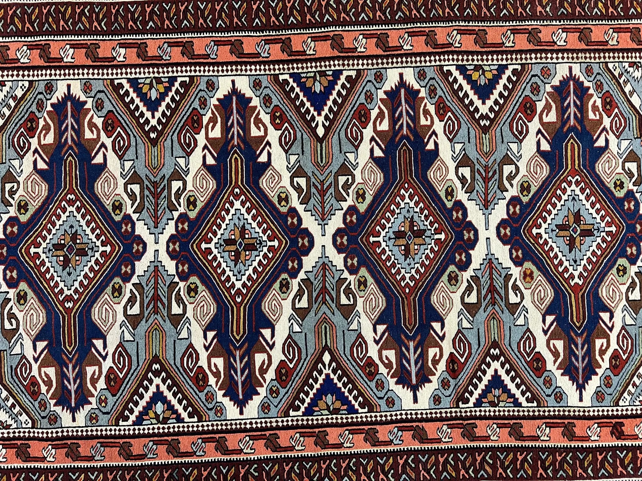 Russian Soumak Rug 6x8, Wool Handmade Antique Kilim Carpet, Multicolor 6 x 8 Geometric Medallions Caucasian Rug, Medium Size by Jewel Rugs
