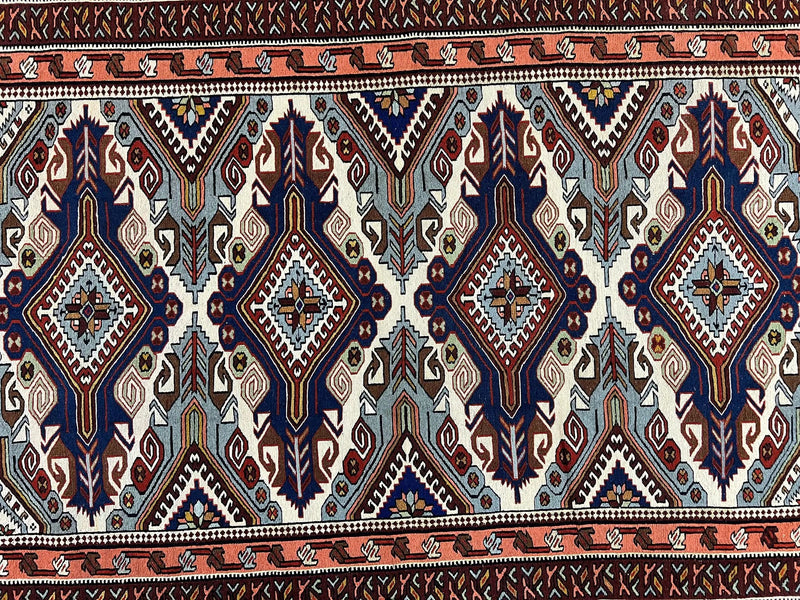 Russian Soumak Rug 6x8, Wool Handmade Antique Kilim Carpet, Multicolor 6 x 8 Geometric Medallions Caucasian Rug, Medium Size by Jewel Rugs