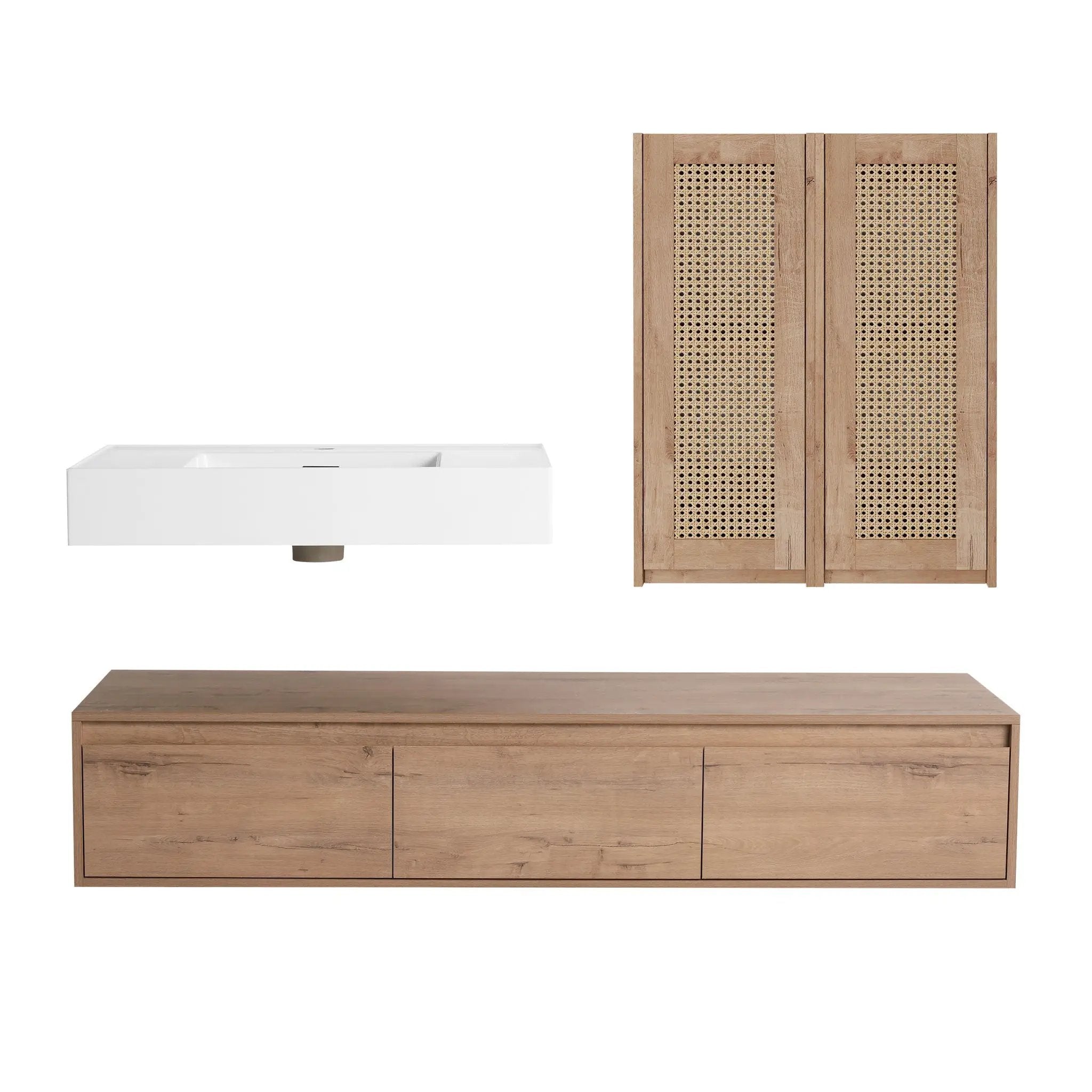 Modern Wall Mounted Bathroom Vanity With Resin Sink And 2 Side Cabinet, Imitative, Construction - Imitative Oak by Unique Piece Furniture