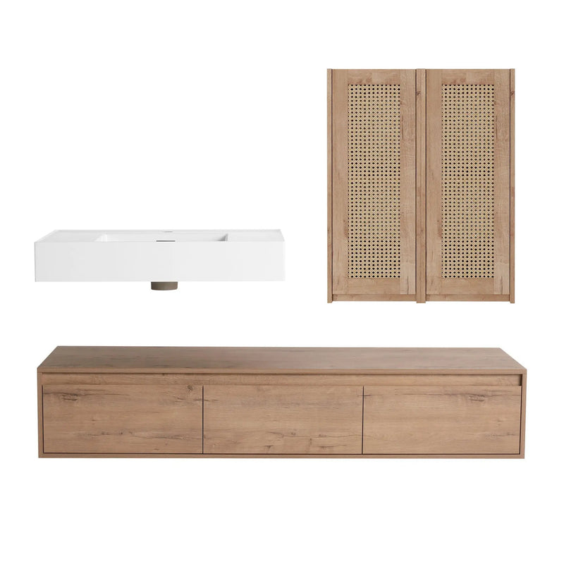 Modern Wall Mounted Bathroom Vanity With Resin Sink And 2 Side Cabinet, Imitative, Construction - Imitative Oak by HouseOfZazla
