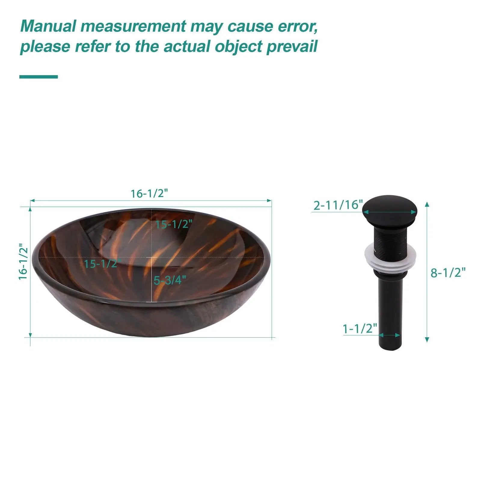 Vessel Bathroom Sink With Pop Up Drain, Round Bowl Design For Bathrooms - Brown by HouseOfZazla