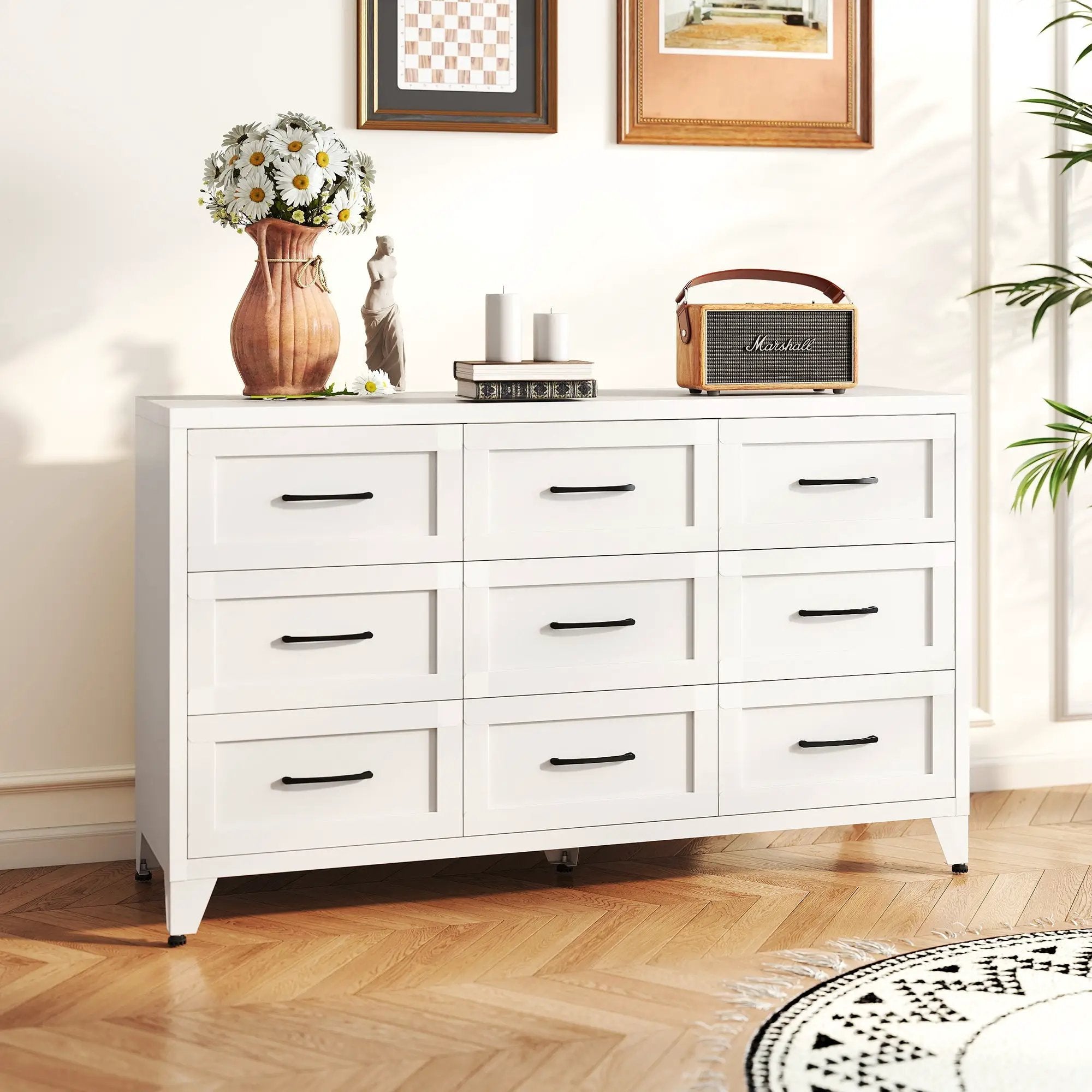 9 Drawer White Metal Dresser with Quiet-Glide Rails by HouseOfZazla