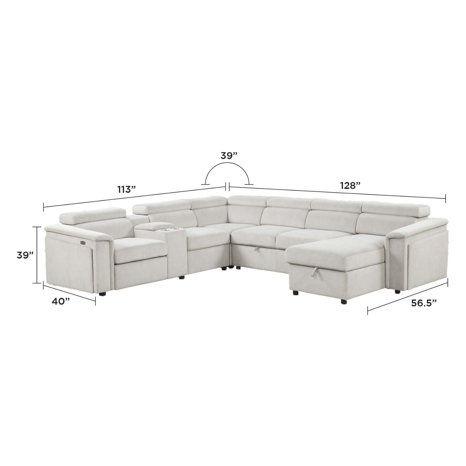 Harvey - Power Recliner Sectional Sleeper - Beige by HouseOfZazla