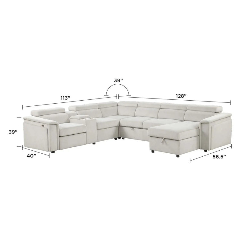 Harvey - Power Recliner Sectional Sleeper - Beige by HouseOfZazla