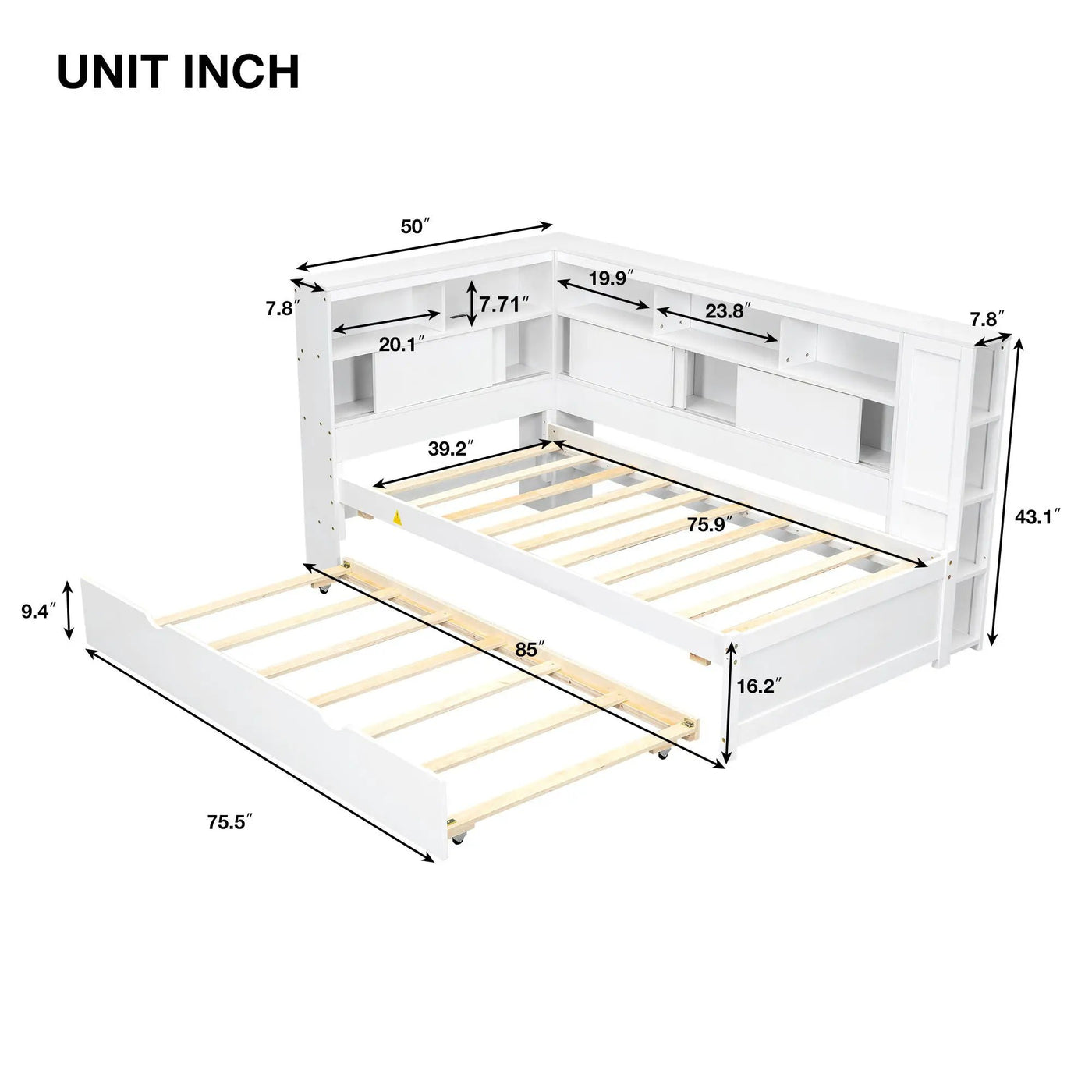 Daybed With Storage Shelves, USB Charging, And Trundle Bed by HouseOfZazla