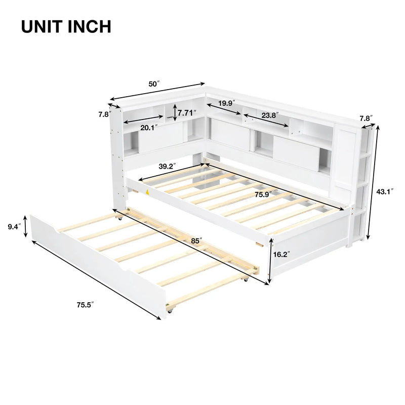 Daybed With Storage Shelves, USB Charging, And Trundle Bed by Unique Piece Furniture