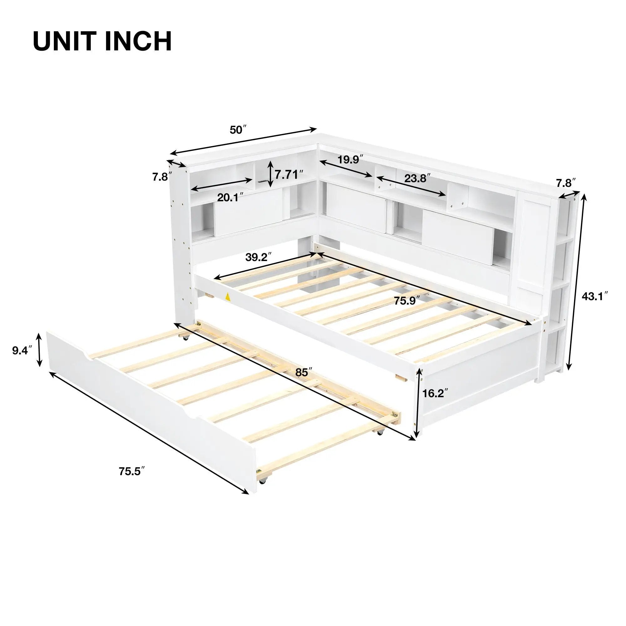 Daybed With Storage Shelves, USB Charging, And Trundle Bed by HouseOfZazla