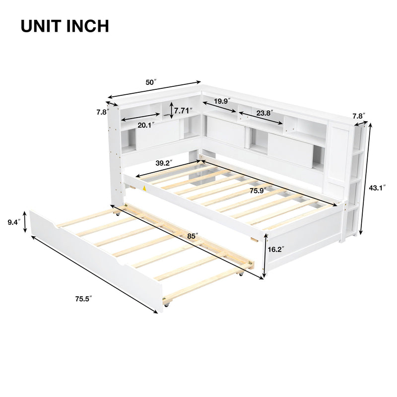 Daybed With Storage Shelves, USB Charging, And Trundle Bed by HouseOfZazla