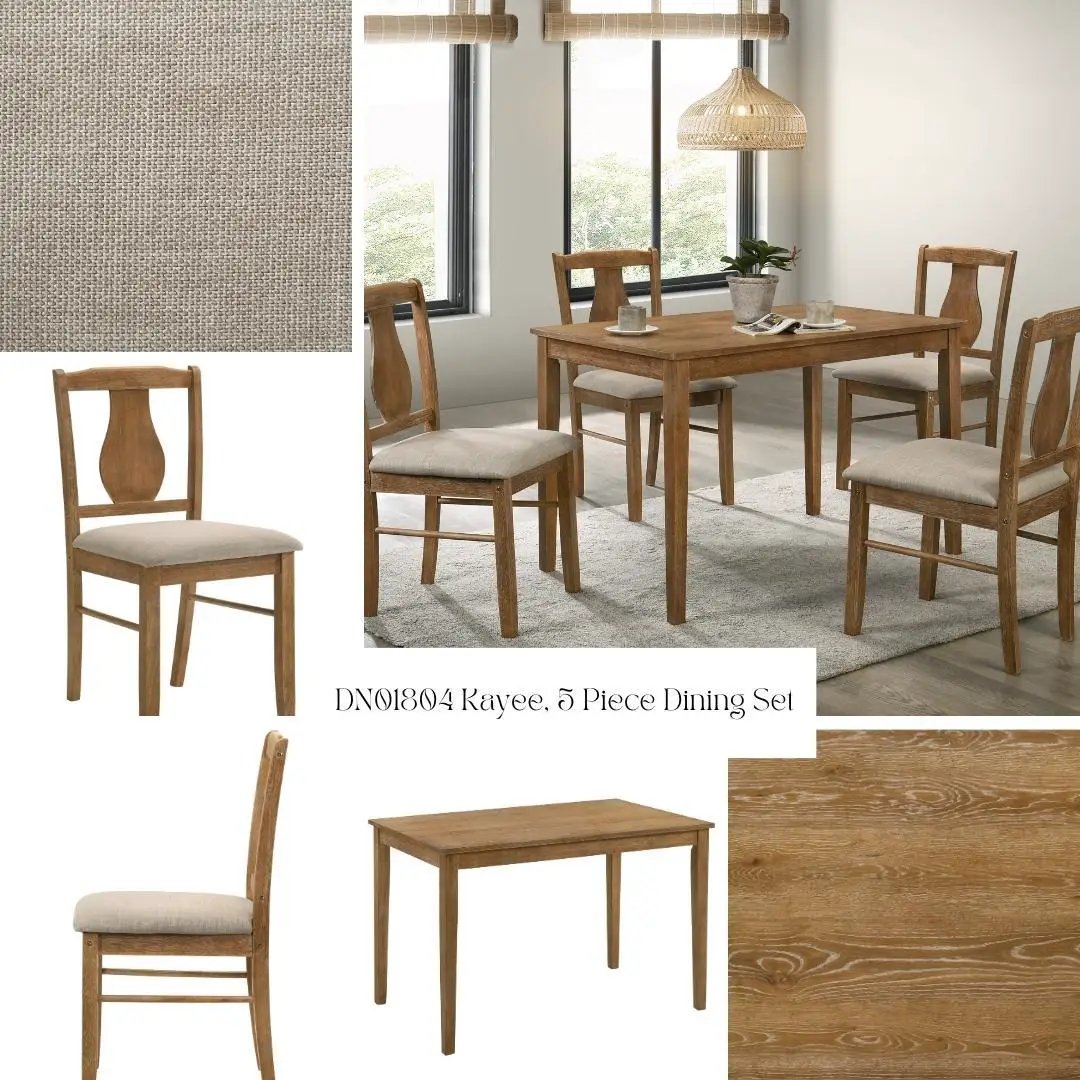 Kayee - 5 Pieces Pack Dining Set - Weathered Oak by Unique Piece Furniture