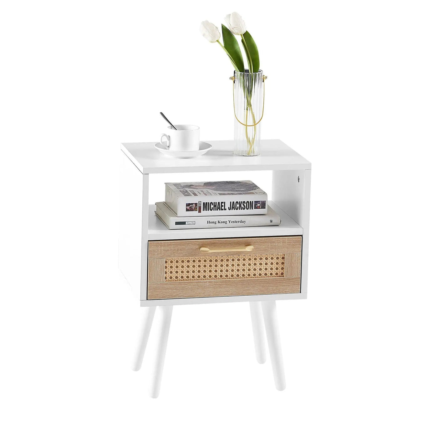15.75" Rattan End Table With Drawer And Solid Wood Legs, Modern Nightstand, Side Table For Living Room, Bedroom by Unique Piece Furniture