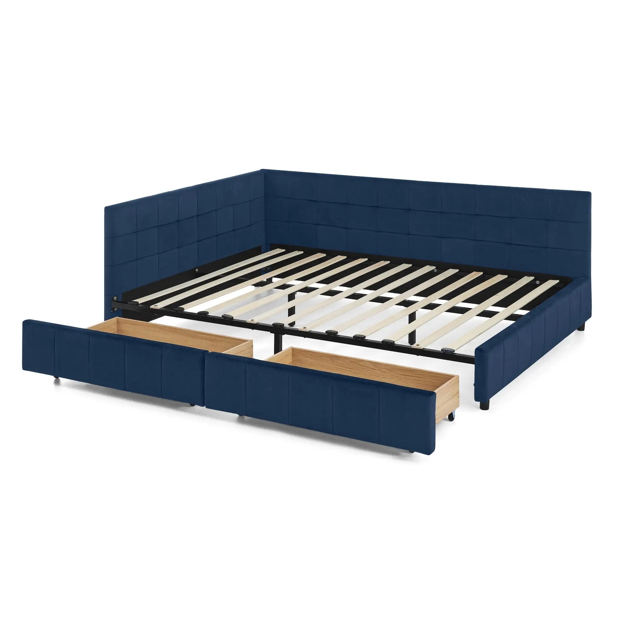 Upholstered Bed Frame With Tufted Backrest And Armrests