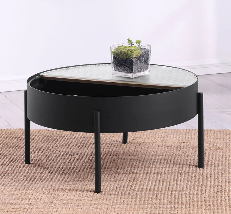 Ozella Round Coffee Table with Hidden Storage Sandy Black by Unique Piece Furniture