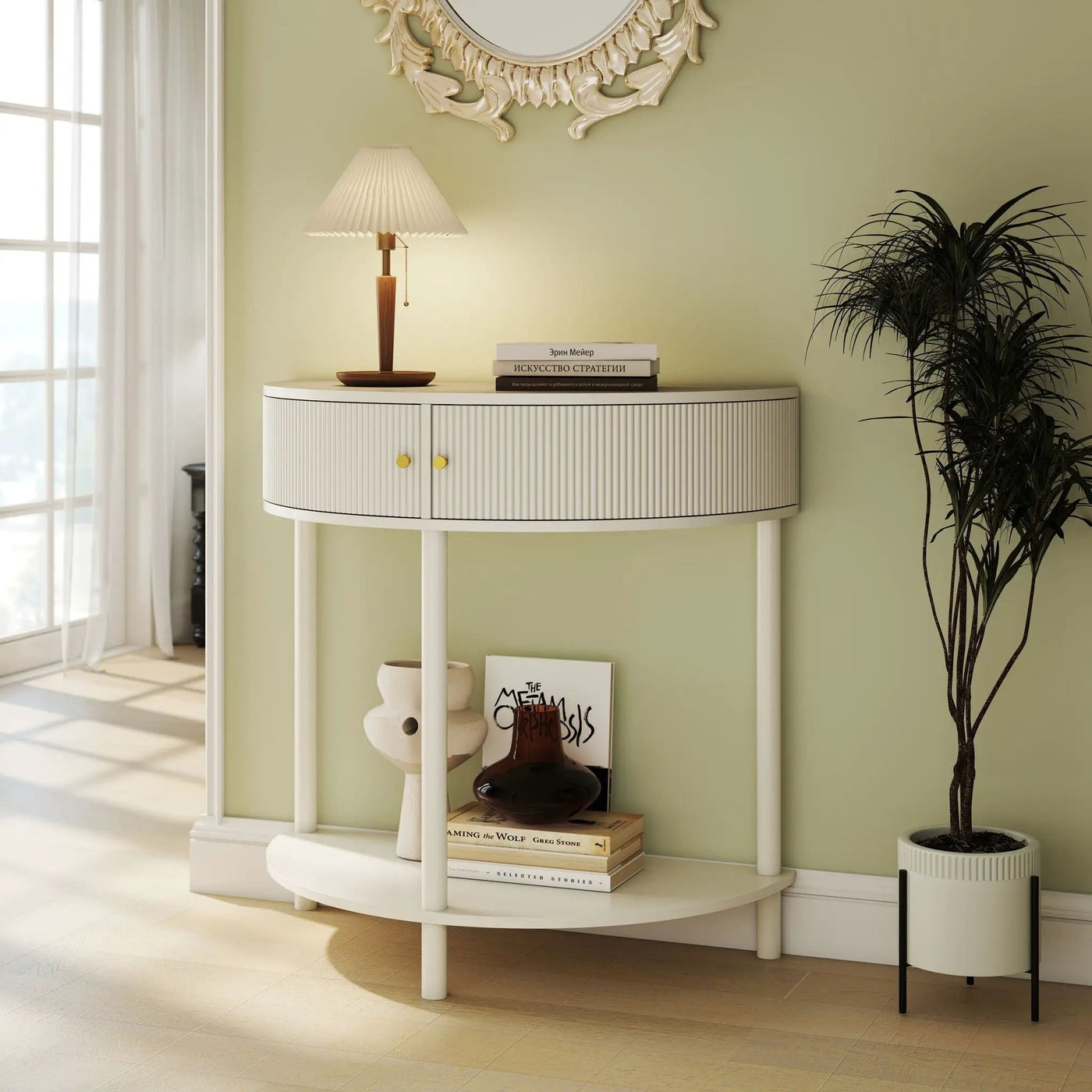 Demi Lune Console Table With 2 Storage Drawers by HouseOfZazla