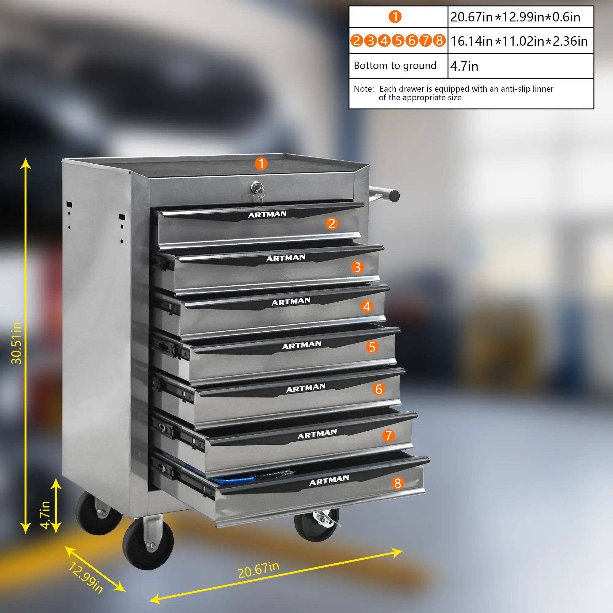 Rolling Metal Tool Chest with 7 Drawers, 20" Cabinet Silver by HouseOfZazla