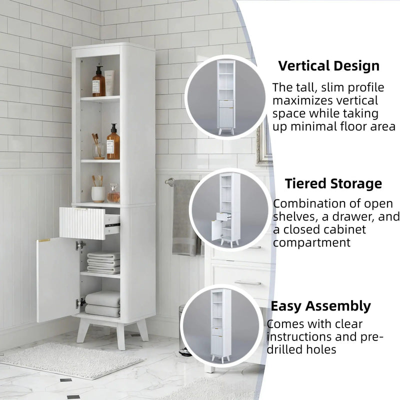 Tall Bathroom Storage Cabinet With Adjustable Shelves And 1 Drawer & Door by HouseOfZazla
