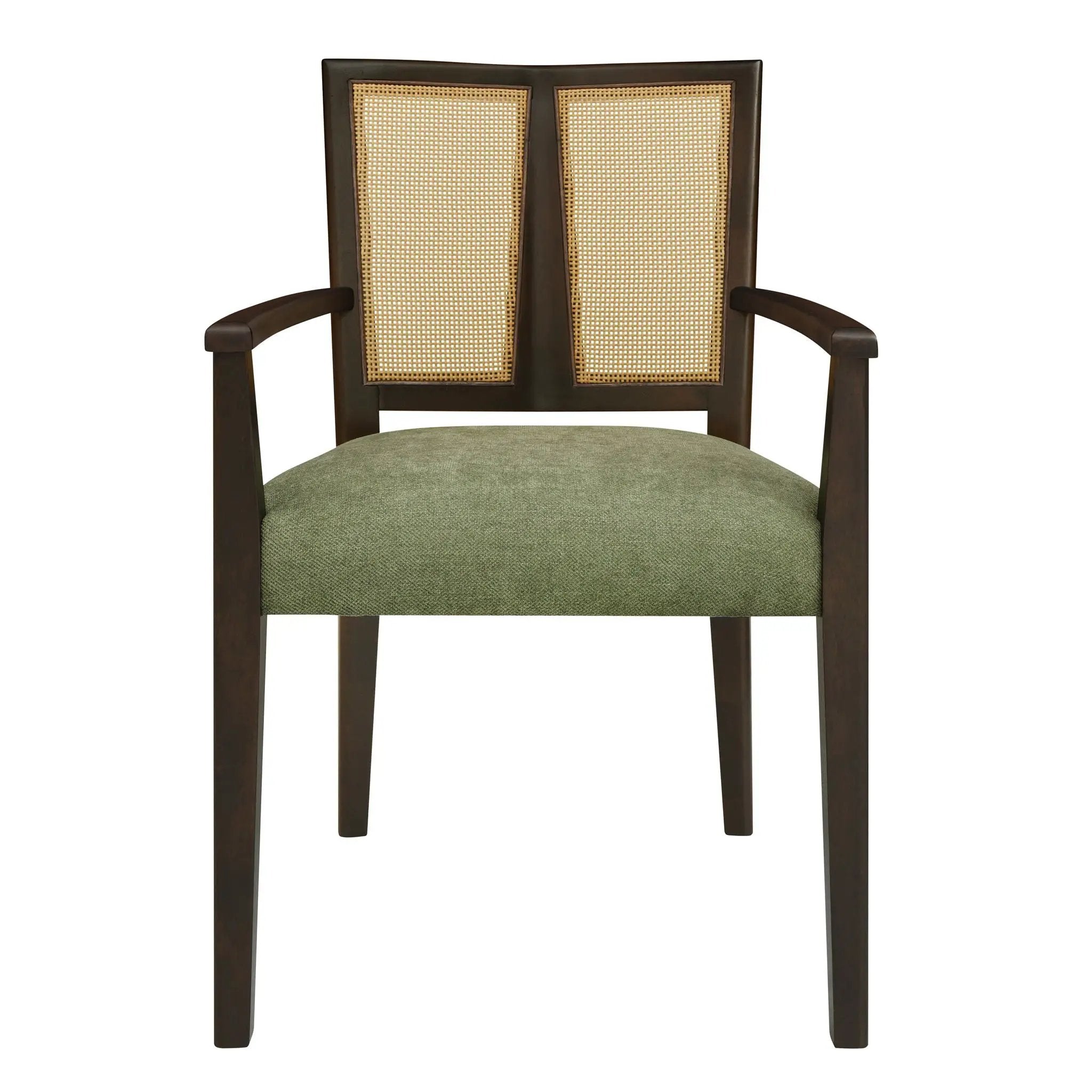Mid Century Modern Arm Dining Chair Set With Rattan Backrest by HouseOfZazla