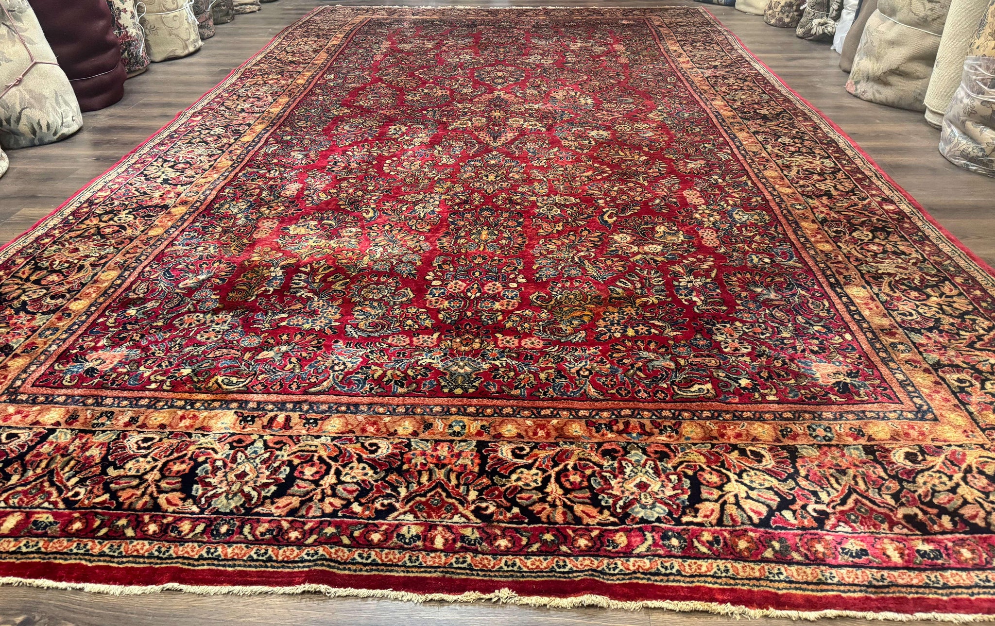 Persian Sarouk Rug 10x18, Palace Size Antique Persian Carpet, Wool, Red, Floral, Handmade Traditional Persian Rug, Extra Large Rug by Jewel Rugs