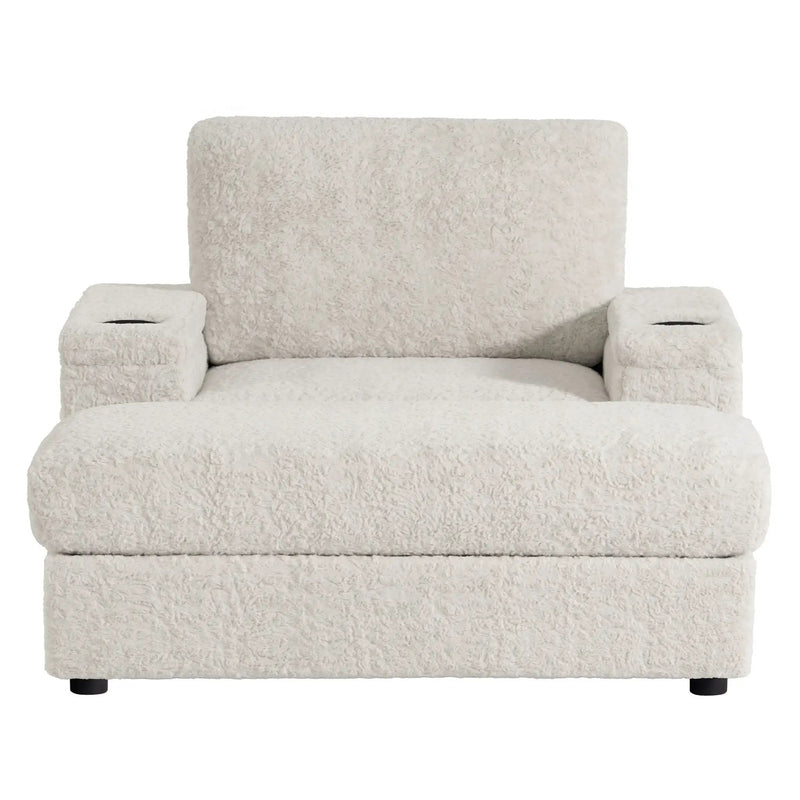 Oversized Chaise Lounge Indoor Rabbit Fur Sofa Bed With Storage Ottoman And Armrests Cup Holders With Deep Seat by HouseOfZazla
