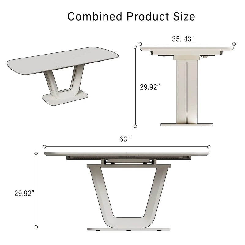 Modern Industrial Style Expandable Dining Table With U Shaped Legs - Antique Gray White