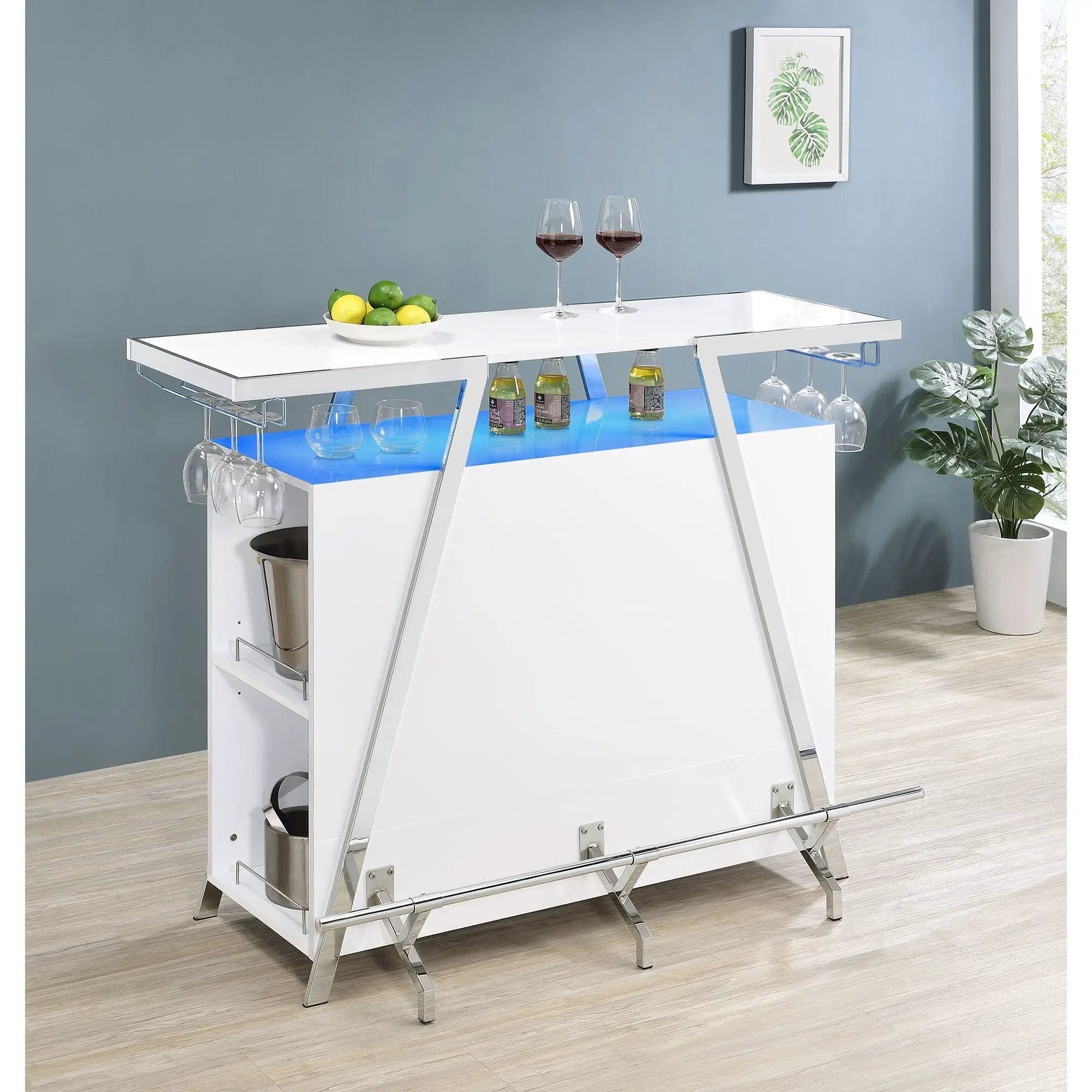 Katia - Wine Cabinet With LED Home Bar, 12 Bottle Storage - Gloss White by HouseOfZazla