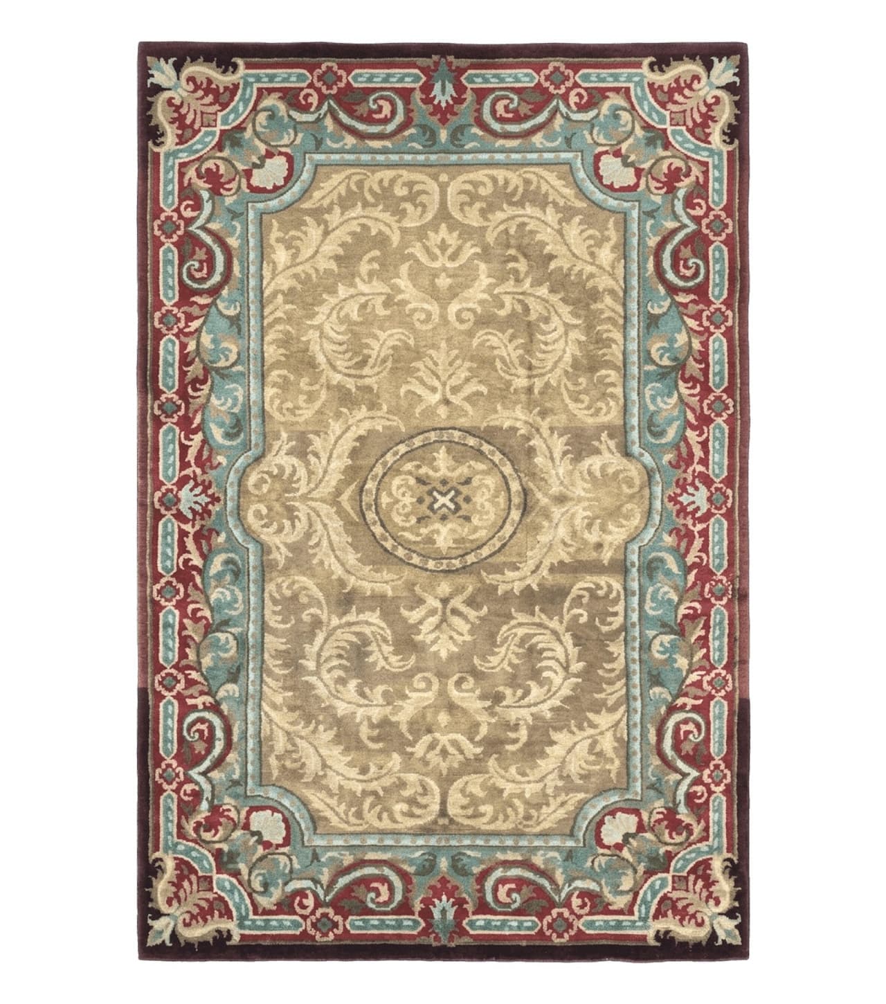 Tibetan Aubusson Rug 6x9, Gold-Beige, Soft Wool Pile, Handmade by Jewel Rugs