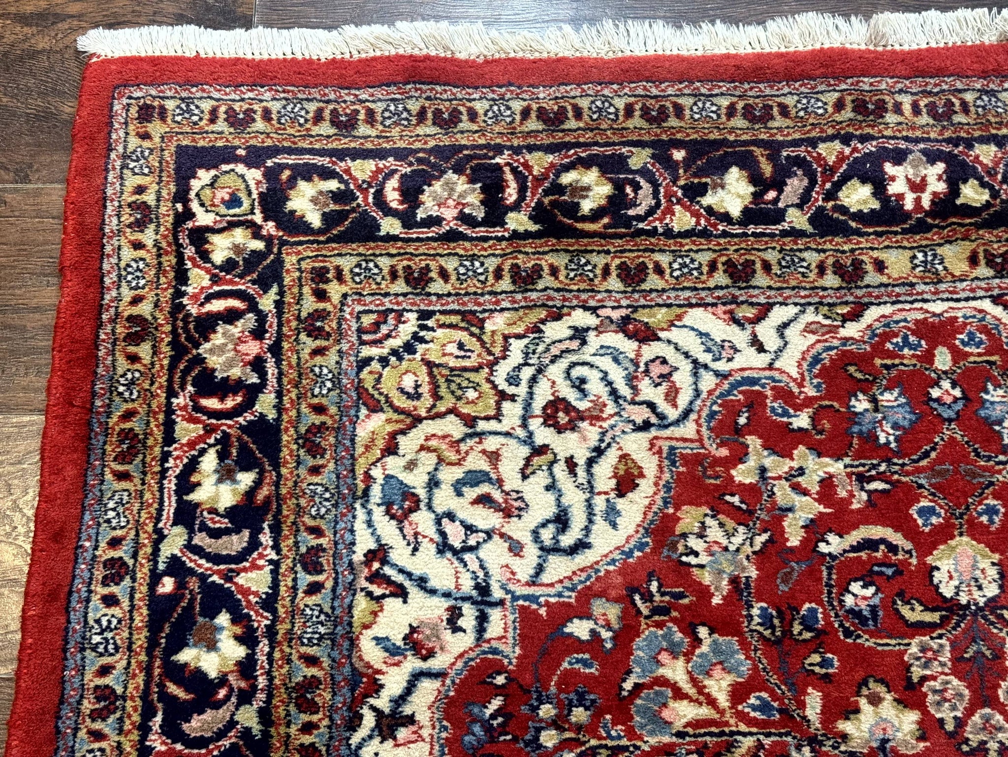 Persian Sarouk Rug 4x7, Red Navy Blue Vintage Wool Medallion Carpet by Jewel Rugs