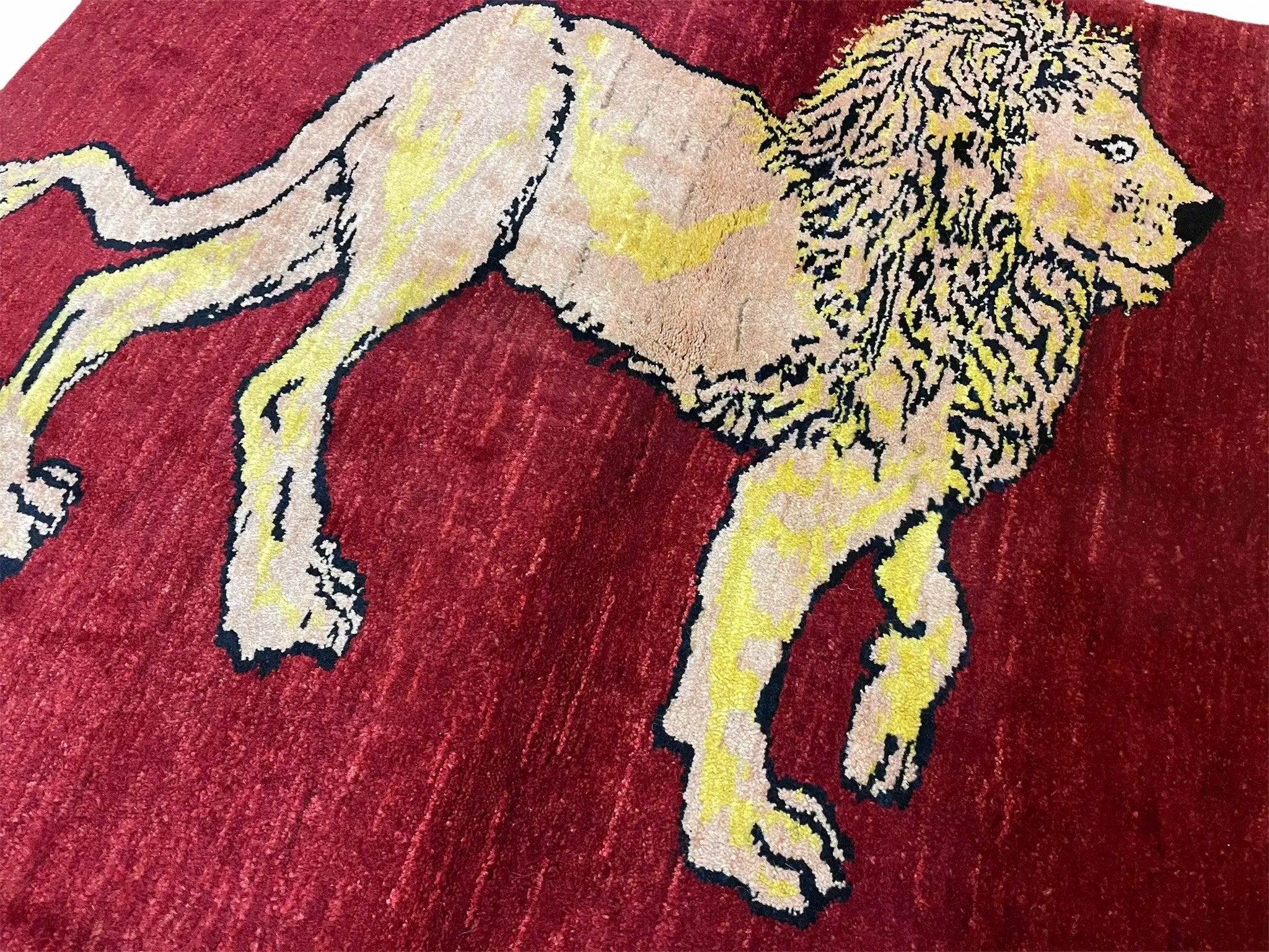 3 X 5 Handmade New Vintage Rug Quality Wool Lion Red Veggy Dyes Hand-Knotted by Jewel Rugs