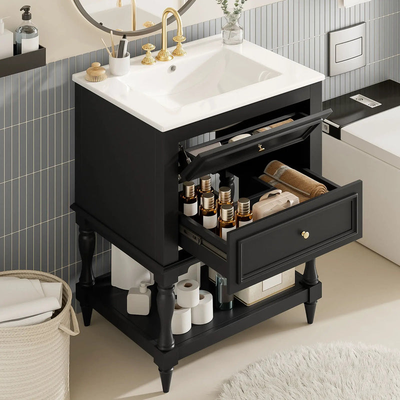 Bathroom Vanity With Sink, 2 Drawers Storage Cabinet, Open Shelf by Unique Piece Furniture