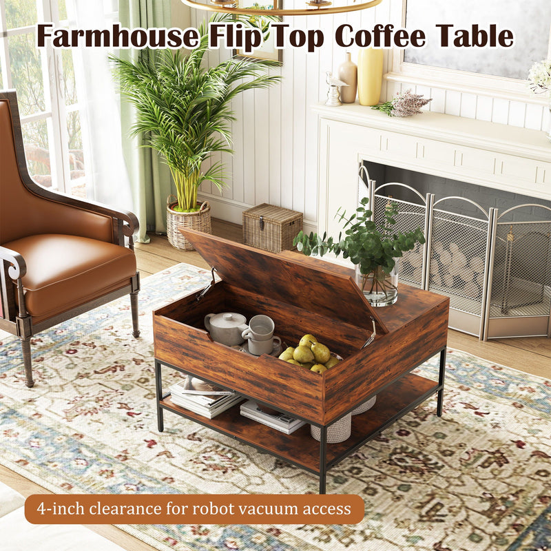 Rustic Flip Top Coffee Table With Hidden Storage - Black / Brown by Unique Piece Furniture