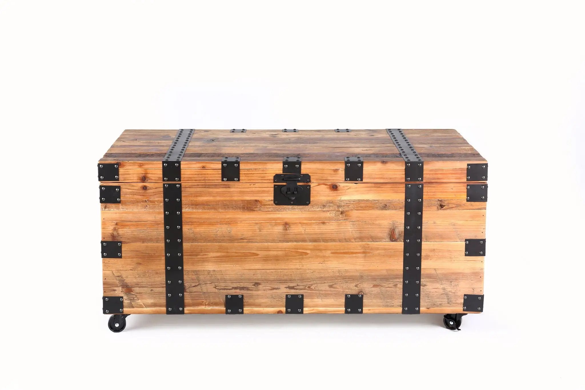 Trunk Table With Four Wheel Large Capacity Storage Coffee Table - Natural / Black by HouseOfZazla