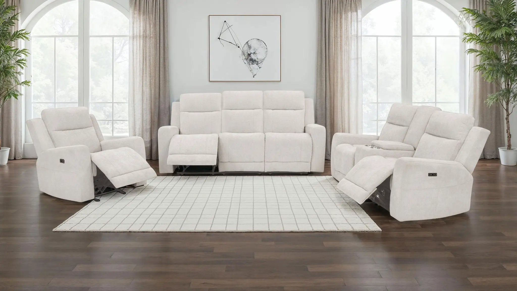 Kennett 3-piece Chenille Power Reclining Sofa Set Ivory by Unique Piece Furniture