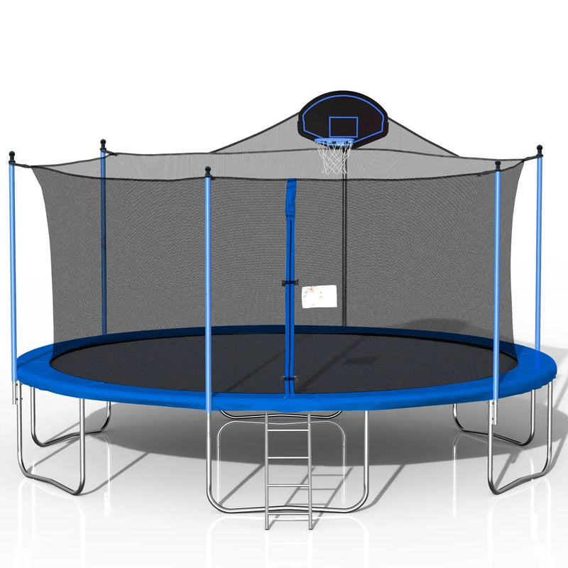 16Ft Trampoline For Adults & Kids With Basketball Hoop, Double-Sided Cover, Outdoor Trampolines With Ladder And Safety Enclosure Net For Kids And Adults - Blue by HouseOfZazla