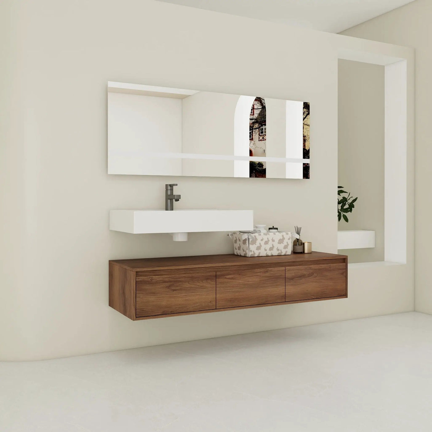Modern Wall Mounted Bathroom Vanity With Resin Sink And Soft Close Drawer by HouseOfZazla