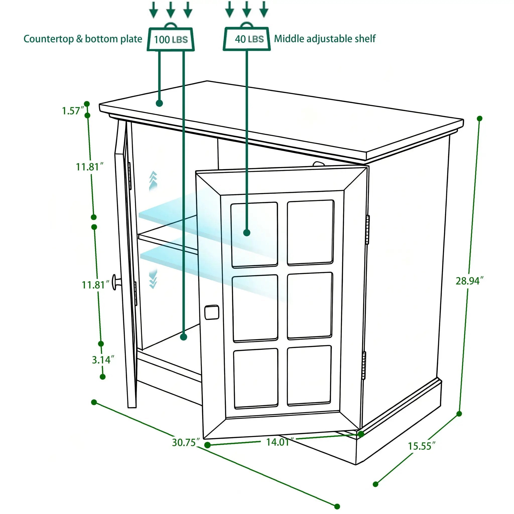 Sideboard Cabinet With Mirrored Doors, Adjustable Shelf, Metal Handles