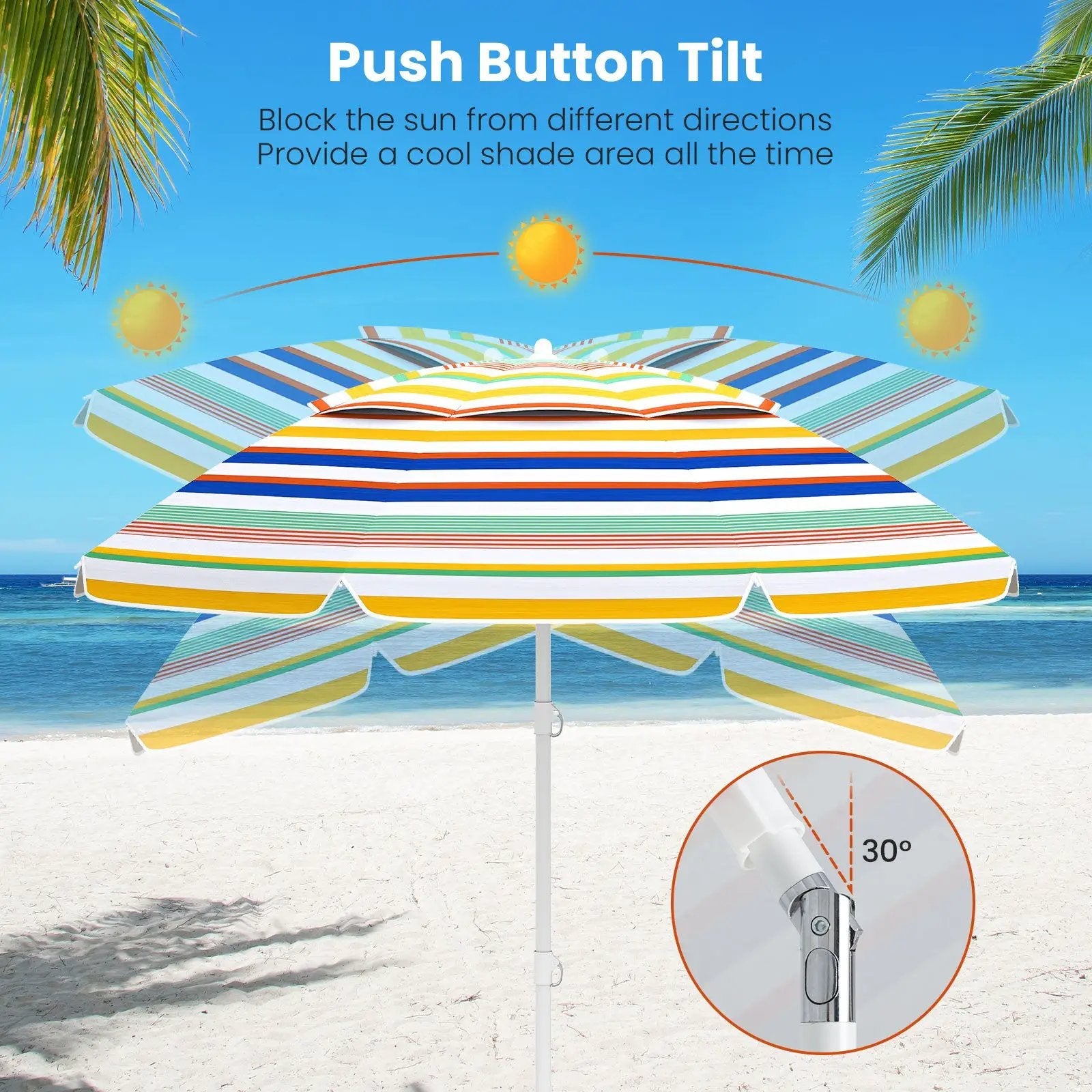 6.5 Feet Beach Umbrella with UPF50+ Sun Protection and Push Button Tilt-Colorful by DirectDeals