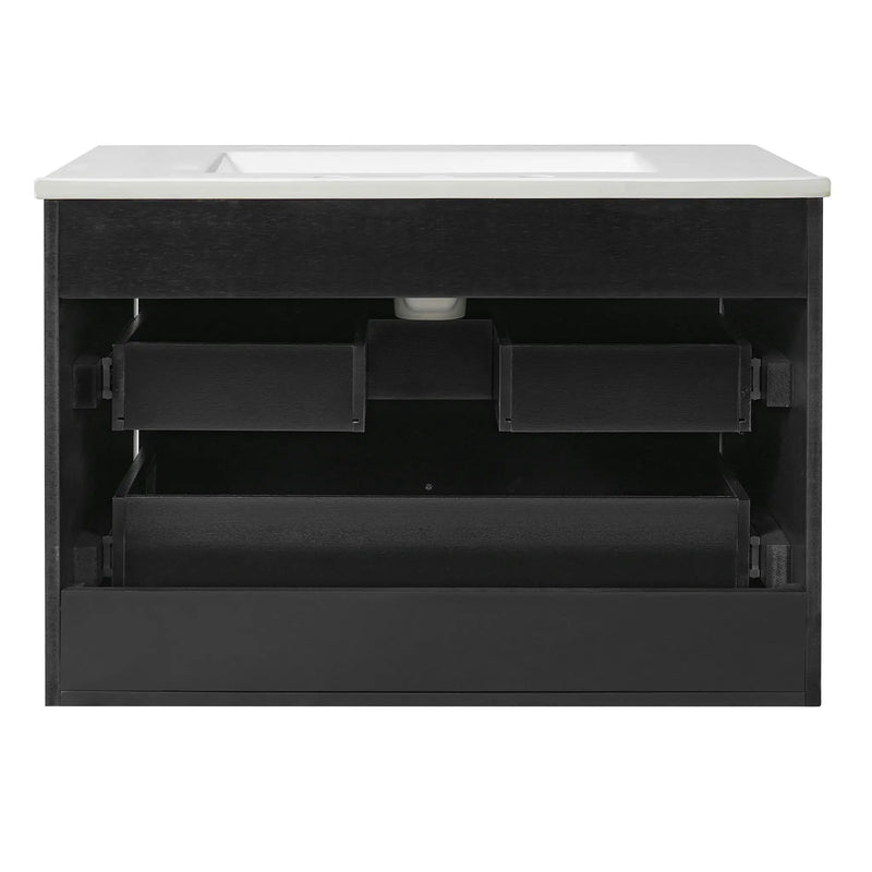 Floating Bathroom Vanity With Oval Knobs & Round Edge, Soft Close Drawer Slides