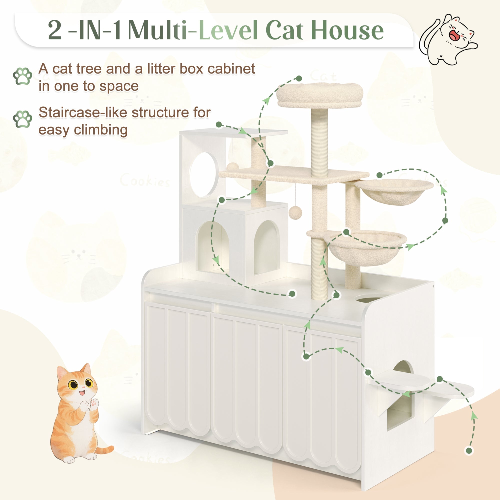 50.6" Cat Tree with Litter Box Enclosure, Sisal Scratching Post & Storage by HouseOfZazla