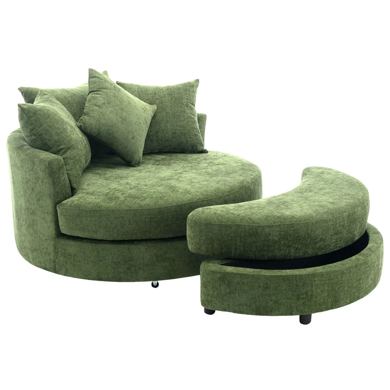 360° Swivel Accent Barrel Chair With Storage Ottoman & 4 Pillows, Modern Leisure Chair Round Accent For Living Room by HouseOfZazla