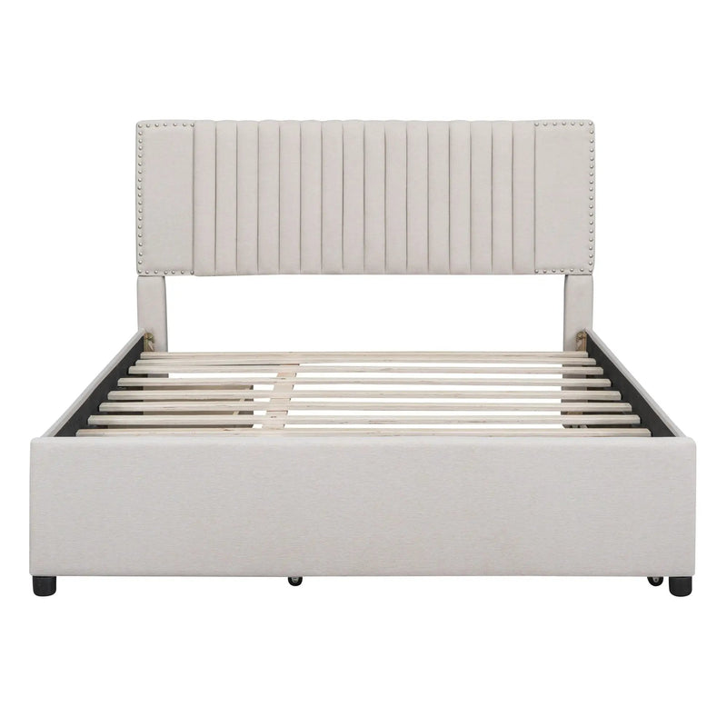 Upholstered Platform Bed With Drawers, Classic Headboard Design by Unique Piece Furniture