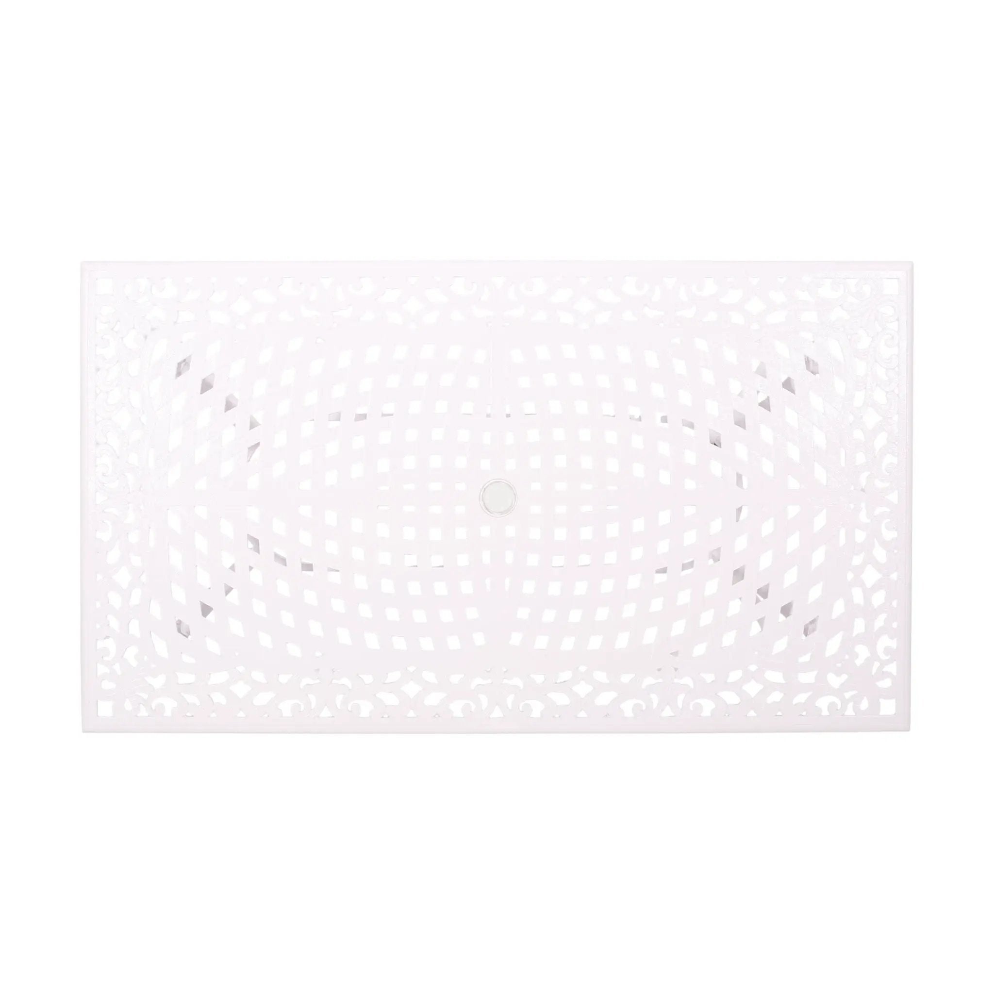 Celestine Outdoor Cast Aluminum Dining Table with Floral Lattice Design and Umbrella Holder by HouseOfZazla