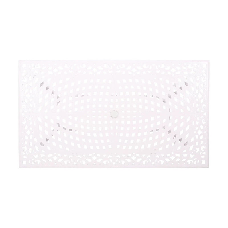Celestine Outdoor Cast Aluminum Dining Table with Floral Lattice Design and Umbrella Holder by HouseOfZazla
