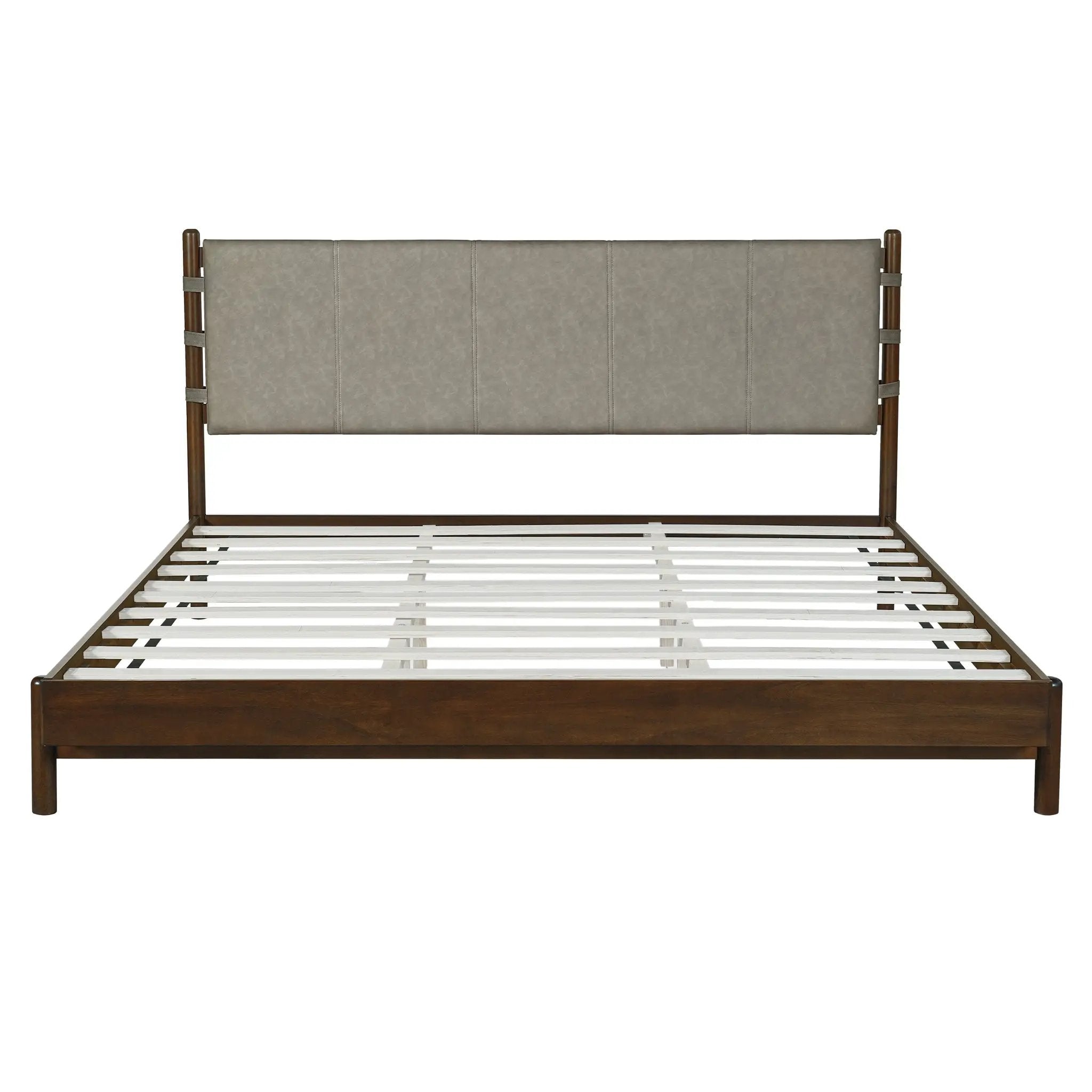 Premium Rubber Wood Platform Bed Frame, King Size with Headboard by HouseOfZazla