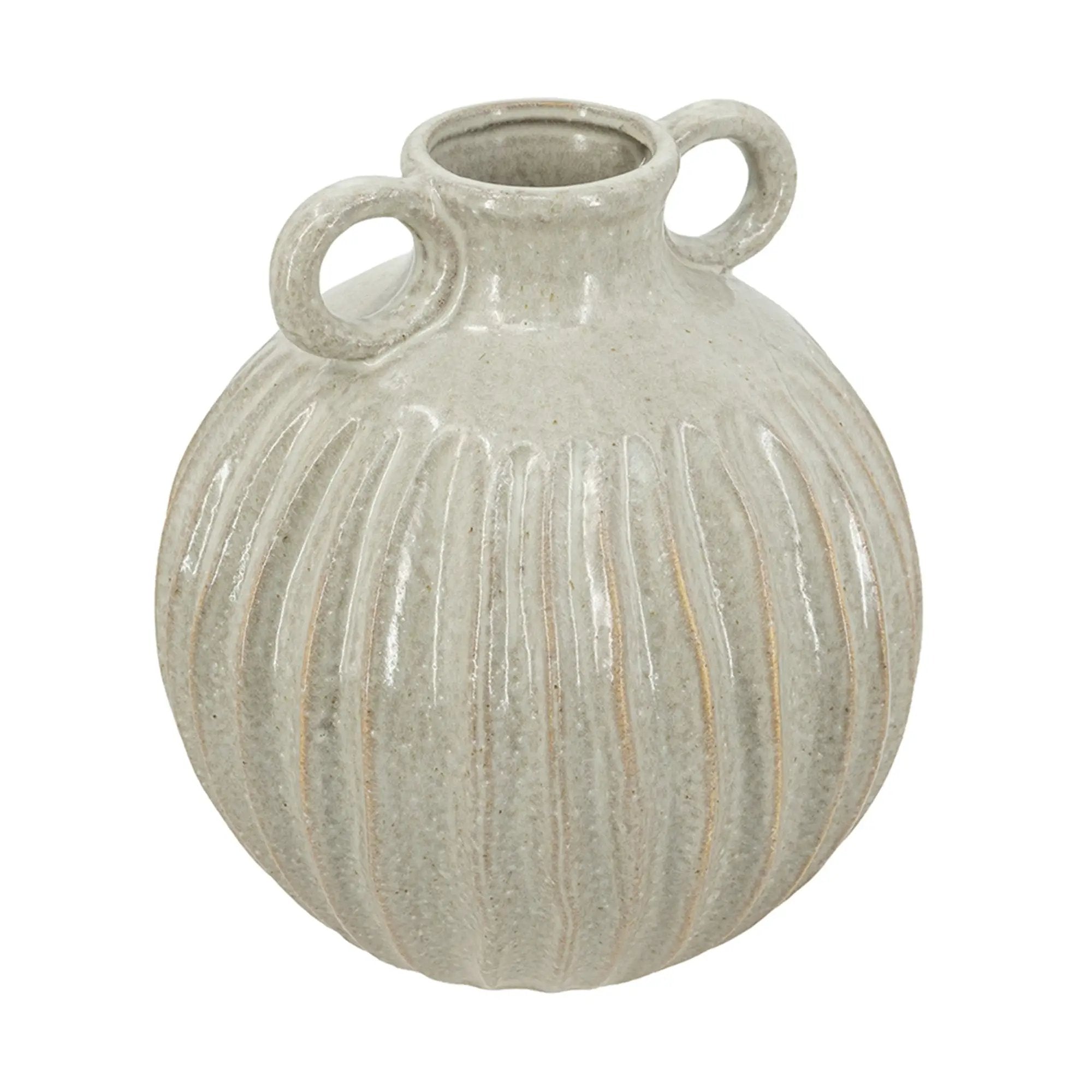 9x9x10' Decorative Round Ceramic Flower Vase with Small Handles and Textured Motif, Gold by HouseOfZazla