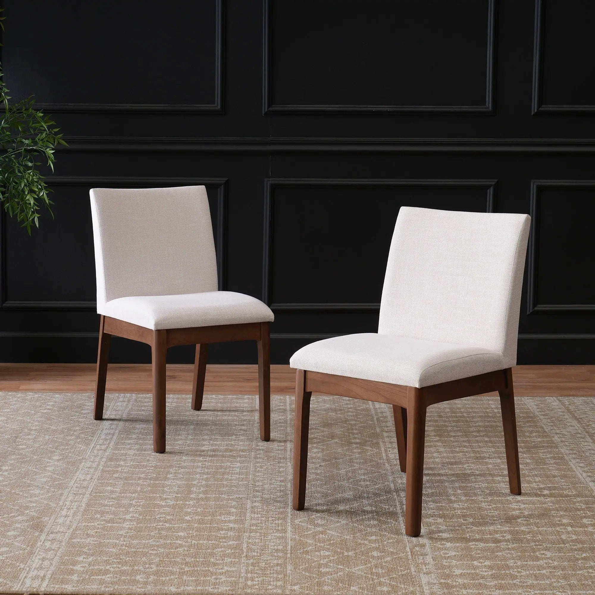 Dining Chairs with Upholstered Seat and Backrest (Set of 2) - Light Beige / Walnut by HouseOfZazla