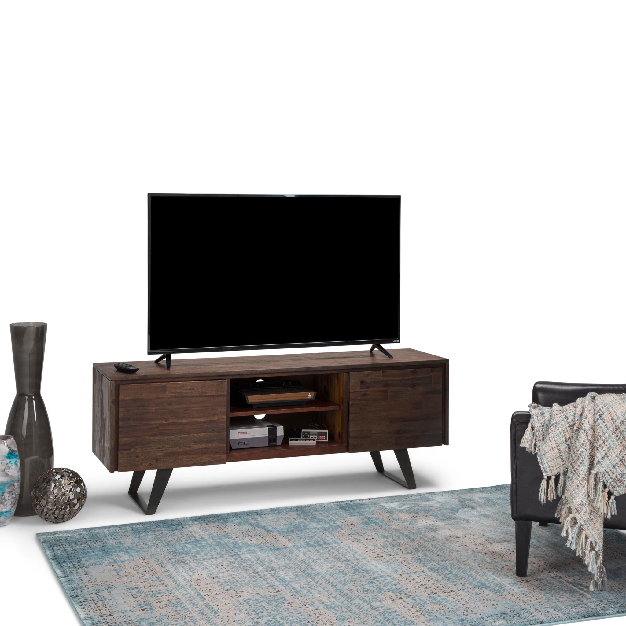 Lowry - TV Media Stand - Distressed Charcoal Brown by HouseOfZazla