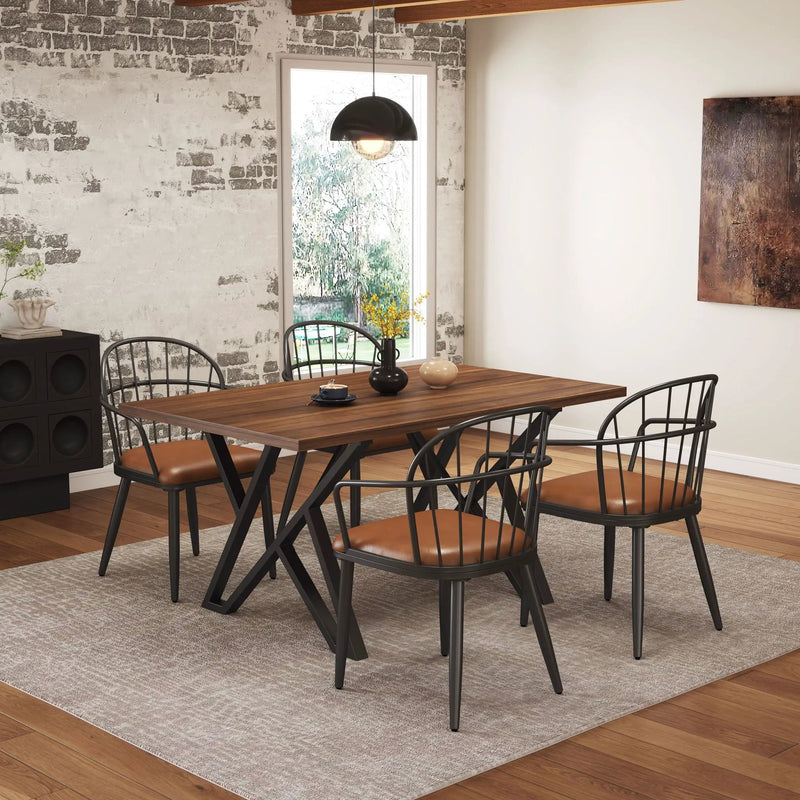 Industrial Style Indoor Dining Table With Metal Legs - Walnut / Black by HouseOfZazla