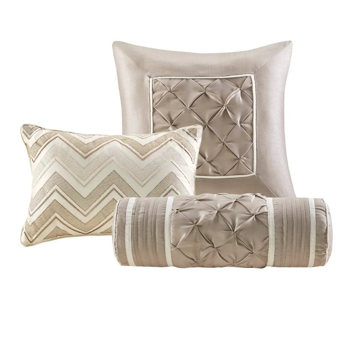 7 Piece Tufted Comforter Set Ivory Queen by HouseOfZazla