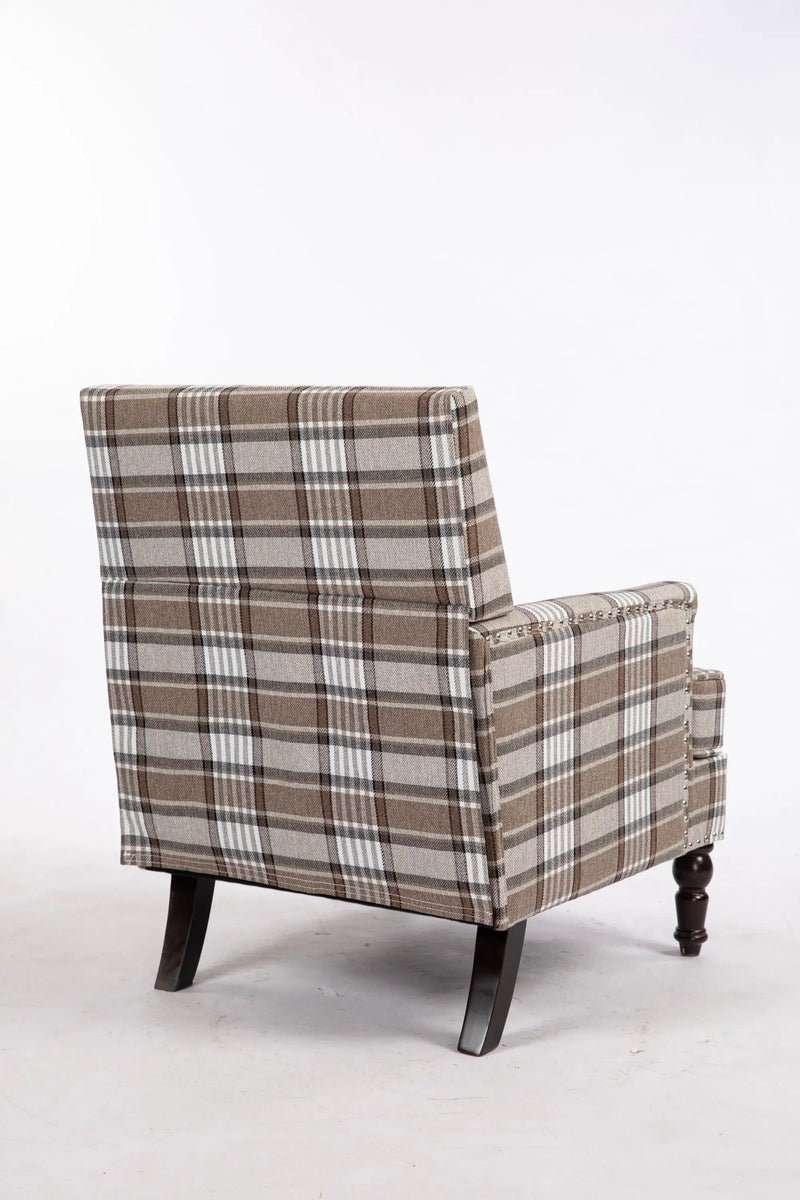 Upholstered Accent Chair with Brown Linen Fabric and Nailhead Trim by HouseOfZazla
