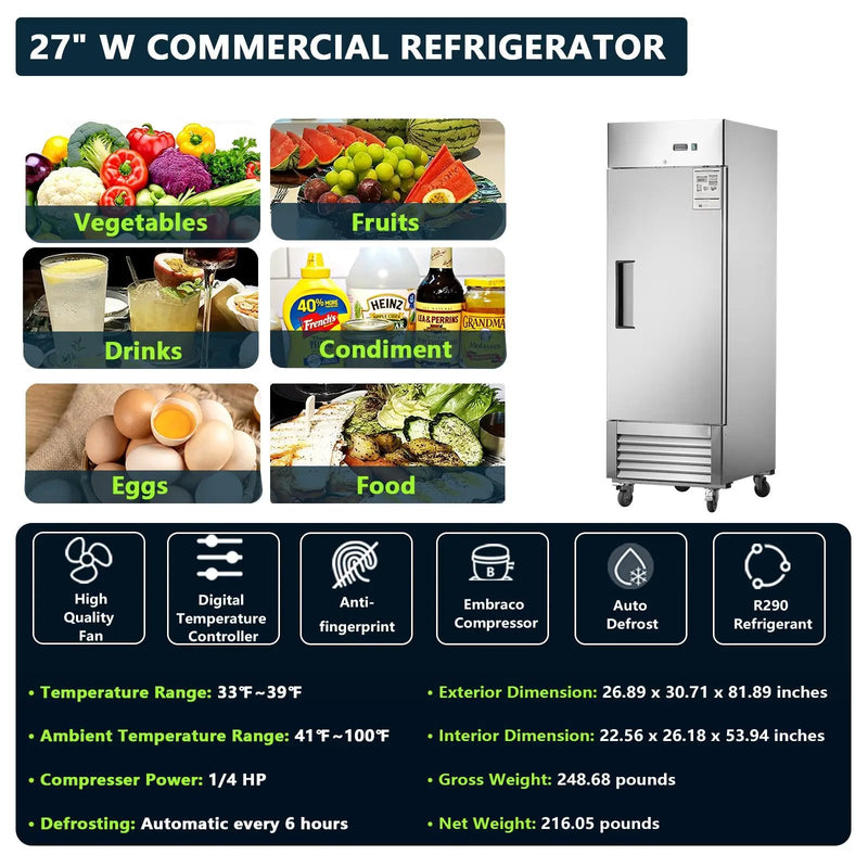 27" Commercial Refrigerator with Solid Door by HouseOfZazla